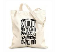 AILOONG Sacs de courses en polyester et coton tissu épais de 12 oz Que Dieu soit au plus haut des cieux et sur la terre, paix à Jésus Réutilisable 25x30cm Petit