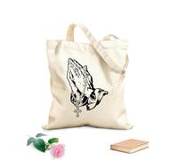 AILOONG Sacs de courses en polyester et coton tissu épais de 12 oz Tatouage de mains en prière avec un chapelet Réutilisable 25x30cm Petit