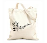 AILOONG Sacs de courses en polyester et coton tissu épais de 12 oz Vague musicale avec notes et clé de sol Réutilisable 31x36cm Moyen