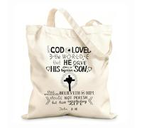 AILOONG Sacs de courses en polyester et coton tissu épais de 12 oz Verset biblique d'or : Jean 3.16 Car Dieu a tant aimé Réutilisable 31x36cm Moyen