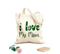AILOONG Sacs de courses en polyester et coton tissu épais de 340g/m² Citation en lettres noires : « J'aime ma maman » Réutilisable