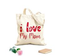 AILOONG Sacs de courses en polyester et coton tissu épais de 340g/m² Citation en lettres noires : « J'aime ma maman » Réutilisable