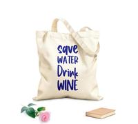 AILOONG Sacs de courses en polyester et coton tissu épais de 340g/m² Lettre de citation « Économisez l'eau, buvez du vin » Réutilisable