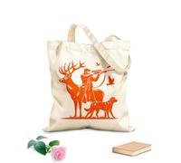 AILOONG Sacs de courses en polyester et coton tissu épais de 340g/m² Scène de chasse au cerf Silhouette papa Réutilisable