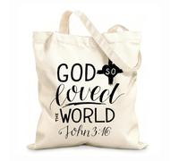 AILOONG Sacs de courses en polyester et coton Verset biblique d'or : Jean 3.16 Car Dieu a tant aimé tissu épais de 12 oz Réutilisable 31x36cm Moyen