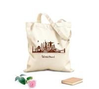 AILOONG Sacs de courses en polyester et coton Voyage, périple, monuments célèbres du monde tissu épais de 340g/m² Réutilisable