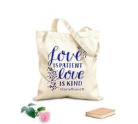 AILOONG Sacs de rangement en polyester et coton Calligraphie manuscrite avec un verset biblique : « L’amour est patient ». tissu épais de 340g/m² Slogan personnalisable