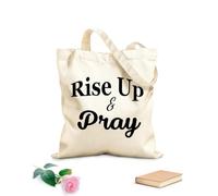 AILOONG Sacs de rangement en polyester et coton Citation chrétienne : Levez-vous et priez tissu épais de 12 oz Slogan personnalisable 31x36cm Moyen