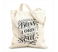 AILOONG Sacs de rangement en polyester et coton Inscription manuscrite avec un verset biblique : « Bénissez le Seigneur ! » tissu épais de 12 oz Slogan personnalisable 35x40cm Grand