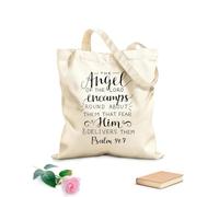 AILOONG Sacs de rangement en polyester et coton Inscription manuscrite avec un verset biblique : l’ange du Seigneur tissu épais de 12 oz Slogan personnalisable 35x40cm Grand