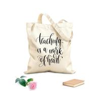 AILOONG Sacs de rangement en polyester et coton L'enseignement est un travail de cœur, l'écriture manuscrite tissu épais de 12 oz Slogan personnalisable 25x30cm Petit