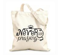 AILOONG Sacs de rangement en polyester et coton lettrage à la main ne jamais cesser de prier avec la couronne tissu épais de 12 oz Slogan personnalisable 35x40cm Grand