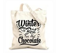 AILOONG Sacs de rangement en polyester et coton L'hiver est la meilleure saison pour le chocolat chaud tissu épais de 12 oz Slogan personnalisable 31x36cm Moyen