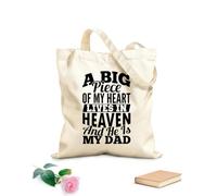 AILOONG Sacs de rangement en polyester et coton Mon cœur vit au ciel et il est papa tissu épais de 12 oz Slogan personnalisable 35x40cm Grand