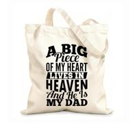 AILOONG Sacs de rangement en polyester et coton Mon cœur vit au ciel et il est papa tissu épais de 12 oz Slogan personnalisable 31x36cm Moyen