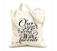 AILOONG Sacs de rangement en polyester et coton Notre histoire d'amour est mon histoire isolée préférée tissu épais de 12 oz Slogan personnalisable 31x36cm Moyen