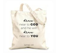 AILOONG Sacs de rangement en polyester et coton phrase biblique tirée de l'épître de Jacques 48 tissu épais de 12 oz Slogan personnalisable 25x30cm Petit