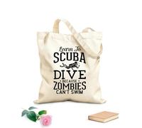 AILOONG Sacs de rangement en polyester et coton tissu épais de 12 oz Apprenez la plongée sous-marine, car les zombies ne savent pas nager. Slogan personnalisable 31x36cm Moyen