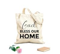 AILOONG Sacs de rangement en polyester et coton tissu épais de 12 oz citation chrétienne : que Dieu bénisse notre foyer Slogan personnalisable 25x30cm Petit