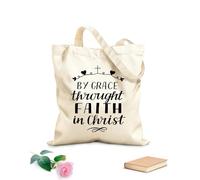 AILOONG Sacs de rangement en polyester et coton tissu épais de 12 oz Écriture manuscrite par grâce et par la foi en Christ Slogan personnalisable 31x36cm Moyen