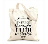 AILOONG Sacs de rangement en polyester et coton tissu épais de 12 oz Écriture manuscrite par grâce et par la foi en Christ Slogan personnalisable 25x30cm Petit