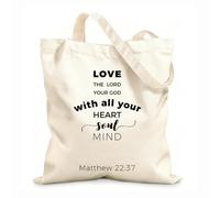 AILOONG Sacs de rangement en polyester et coton tissu épais de 12 oz expression biblique tirée de l'Évangile selon Matthieu : l'amour Slogan personnalisable 31x36cm Moyen