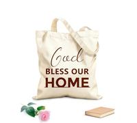 AILOONG Sacs de rangement en polyester et coton tissu épais de 340g/m² citation chrétienne : que Dieu bénisse notre foyer Slogan personnalisable