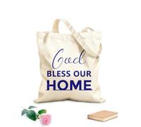 AILOONG Sacs de rangement en polyester et coton tissu épais de 340g/m² citation chrétienne : que Dieu bénisse notre foyer Slogan personnalisable