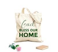 AILOONG Sacs de rangement en polyester et coton tissu épais de 340g/m² citation chrétienne : que Dieu bénisse notre foyer Slogan personnalisable