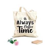 AILOONG Sacs en toile à motifs personnalisables c'est toujours l'heure du café typographie café tissu épais de 12 oz S'accorde avec les vêtements 31x36cm Moyen