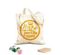 AILOONG Sacs en toile à motifs personnalisables C'est une citation sur l'heure du matcha, une phrase dessinée à la main sur le thème du matcha tissu épais de 340g/m² S'accorde avec les vêtements