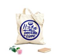 AILOONG Sacs en toile à motifs personnalisables C'est une citation sur l'heure du matcha, une phrase dessinée à la main sur le thème du matcha tissu épais de 340g/m² S'accorde avec les vêtements