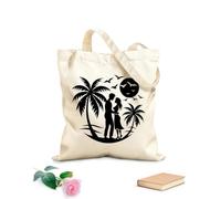 AILOONG Sacs en toile à motifs personnalisables escapade tropicale en forme de cœur avec un couple tissu épais de 12 oz S'accorde avec les vêtements 31x36cm Moyen