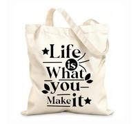 AILOONG Sacs en toile à motifs personnalisables La vie est ce que vous en faites : typographie, citation inspirante, design tissu épais de 12 oz S'accorde avec les vêtements 25x30cm Petit