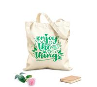 AILOONG Sacs en toile imprimés numériquement Appréciez les petites choses, typographie, citation de motivation, design tissu épais de 340g/m² Utilise comme trousse de maquillage