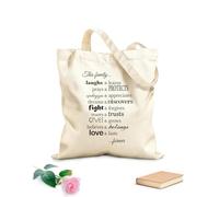 AILOONG Sacs en toile imprimés numériquement Cette famille rit et apprend, prie et protège, présente ses excuses et apprécie. tissu épais de 340g/m² Utilise comme trousse de maquillage