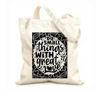 AILOONG Sacs en toile imprimés numériquement Citation : « Faites de petites choses avec beaucoup d'amour » tissu épais de 12 oz Utilise comme trousse de maquillage 35x40cm Grand