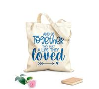 AILOONG Sacs en toile imprimés numériquement Citation sur l'amour familial, design typographique imprimé, et ensemble ils ont construit une vie qu'ils aimaient. tissu épais de 340g/m² Sac à dessin