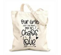 AILOONG Sacs en toile imprimés numériquement Citation typographique sur l'amour familial : « Notre famille, un juste équilibre entre chaos et amour ». tissu épais de 12 oz 25x30cm