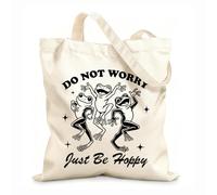 AILOONG Sacs en toile imprimés numériquement Ne t'inquiète pas, sois juste joyeux ! Grenouille, typographie hilarante, animal drôle, grenouille vintage tissu épais de 12 oz 25x30cm