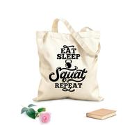 AILOONG Sacs en toile imprimés numériquement tissu épais de 12 oz manger, dormir, faire des squats, répéter : dictons et citations sur la musculation Utilise comme trousse de maquillage 25x30cm Petit