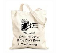 AILOONG Sacs femme en calicot Citations sur les bars à alcool : « On ne peut pas boire toute la journée » (bar/restaurant) tissu épais de 12 oz Pliable 31x36cm Moyen