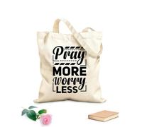 AILOONG Sacs femme en toile de coton Citations typographiques : priez plus, inquiétez-vous moins tissu épais de 12 oz Matière douce pour la peau 35x40cm Grand