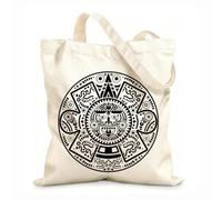 AILOONG Sacs femme en toile de coton Masque symbole du dieu soleil maya du calendrier aztèque Sac tissu épais de 12 oz Matière douce pour la peau 25x30cm Petit