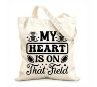 AILOONG Sacs femme en toile de coton Mon cœur est sur ce terrain tissu épais de 12 oz Matière douce pour la peau 31x36cm Moyen