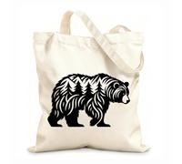 AILOONG Sacs femme en toile de coton silhouette puissante d'ours sauvage tissu épais de 12 oz Matière douce pour la peau 25x30cm Petit