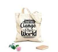 AILOONG Sacs femme en toile de coton tissu épais de 12 oz Les petits gestes changent le monde typographie Matière douce pour la peau 35x40cm Grand