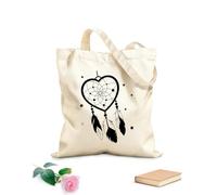 AILOONG Talisman amérindien attrape-rêves orné de cœurs et de plumes, symbole tribal de style bohème Sac en toile à fond renforcé tissu épais de 12 oz Utilise comme sac cadeau 31x36cm Moyen