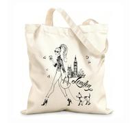 AILOONG Une jeune fille à Londres promène son chien en buvant du café Sac cadeau pour bouteille de vin en toile tissu épais de 12 oz S'accorde avec les vêtements 31x36cm Moyen