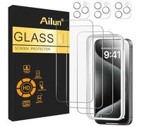 Ailun 3 Pack Screen Protector for iPhone 15 Pro Max [6.7 inch] + 3 Pack Camera Lens Protector with Installation Frame,Sensor Protection,Dynamic Island Compatible,Case Friendly Tempered Glass Film
